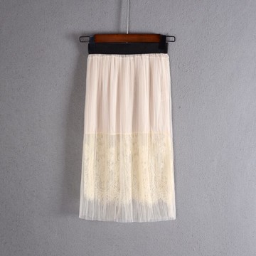 女小清新A字裙中裙純色松緊腰半身裙子網紗流行時尚