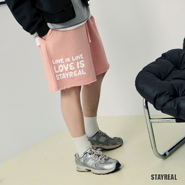 STAYREAL LOVE IS LOVE不收邊棉短褲 - 粉紅
