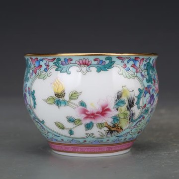 仿古瓷器清乾隆瓷器琺瑯彩主人杯125ml