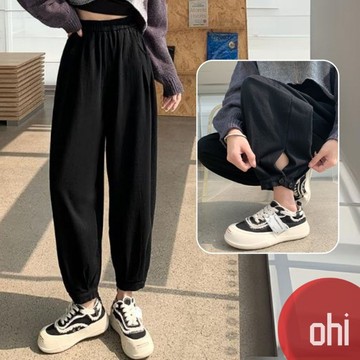 【ohi】純棉斜紋工裝褲 九分哈倫褲 顯瘦百搭 刷毛長褲 棉褲 休閒長褲 女裝 秋冬款 加厚保暖 GPN9426