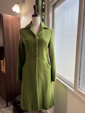 草綠修身毛料魔法師小版型古著大衣