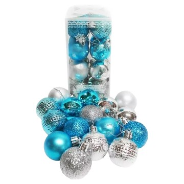 摩達客 聖誕雙色霧亮混款電鍍球32入吊飾組合 YS-HPB19050002  4cm  藍銀色系  1組