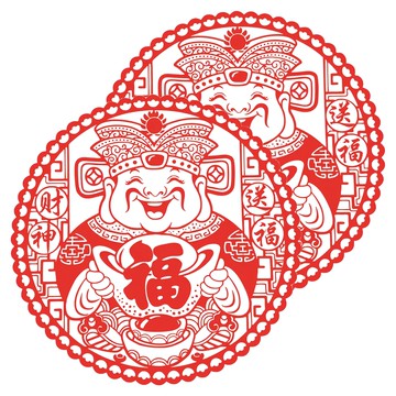 WE CHAMP 喜慶新年剪影靜電貼-財神送福，靜電吸附，免膠水，紅色剪紙風格，增添年節氣氛  不適用