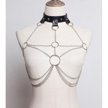 暗黑系朋克風掛脖金屬掛脖個性裝飾腰鏈女五芒星身體鏈搭配裙子酷