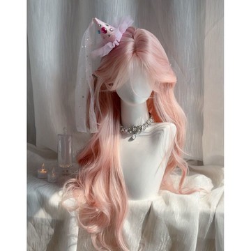 【KEKE】【戀愛告急】假髮女 長髮 初春 日常 自然 無痕 透氣 逼真 仿真 西柚粉 氣質 捲髮 全頭套式