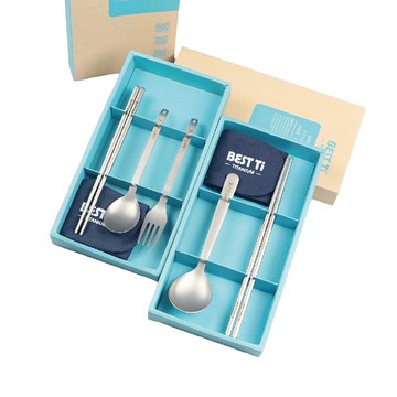 純鈦餐具禮盒-叉/筷/匙 鈦筷 筷子 湯匙 餐具組 聖誕禮物 交換