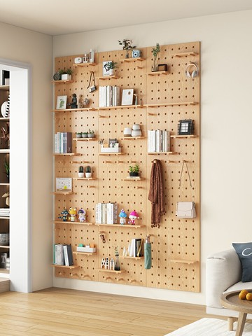 優樂悅~定制實木洞洞板掛板墻上裝飾隔板置物架書桌背景墻展示架收納掛架 可定制