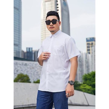 2022新款男士短袖襯衫商務休閑寬松潮流五分袖加肥加大碼上班婚禮