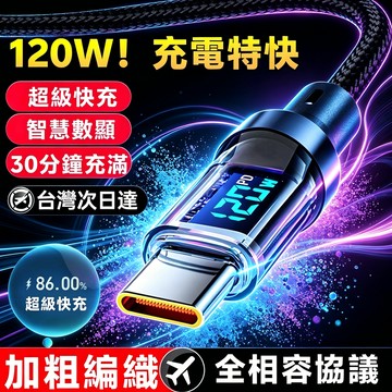 【加粗編織 🎶】智能快充數據線 大功率快充數據線 type-c充電線 數顯充電線 通用數據線 智能斷電數據線 編織線