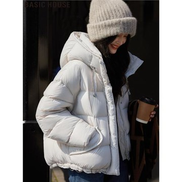 Basic House/百家好短款90白鴨絨連帽保暖羽絨服女士2026冬季新款
