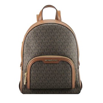 Michael Kors JAYCEE 滿版PVC LOGO、皮革雙層美型後背包(咖啡)