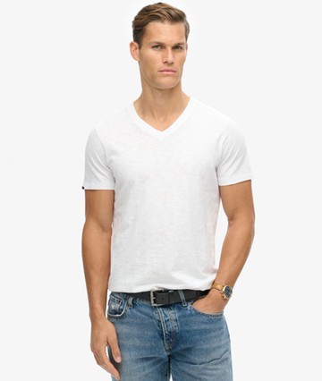 Superdry Men's Men's V-neck Slub Short Sleeve T-shirt White / Optic - Size: L