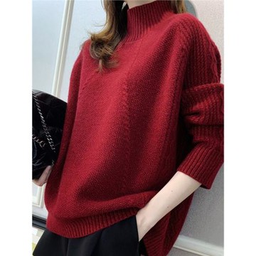 法國尾貨撿漏女裝品牌折扣撤柜女裝半高領加厚寬松羊絨針織羊毛衣