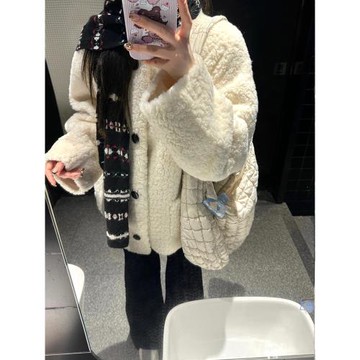 白色羊羔毛絨外套女秋冬季2026新款小個子香風高級感厚搖粒絨上衣