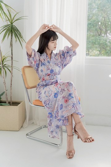 【波麗印花】愛麗兒 美人魚尾 長裙 長洋裝 皇后紫 大尺碼