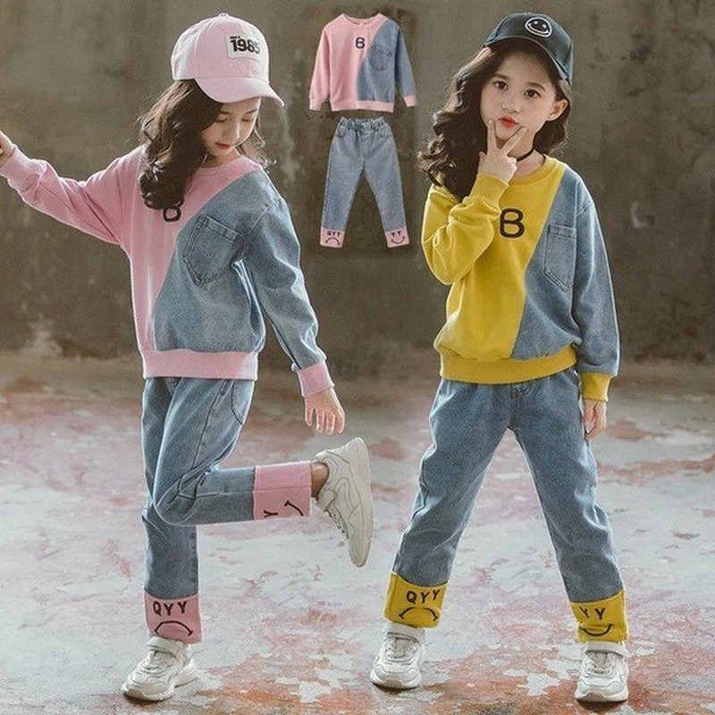 子供服 セットアップ 女の子 長袖春秋 上下セット デニム切り替え子供服 キッズ Tシャツ デニムパンツ 長ズボン 可愛い おしゃれ 小学生 通学着 通販 Lineポイント最大0 5 Get Lineショッピング