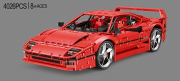 紅色炫酷1:8 F40法啦利X001小顆粒跑車拼裝積木系列模型男孩兒童【益三和】可開發票