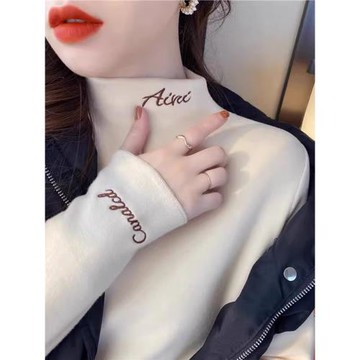 2025秋冬季新款加厚加絨雙面德絨半高領打底衫女保暖上衣內搭毛衣