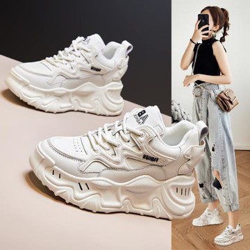 老爹鞋女2025新款春季小個子透氣百搭休閑女鞋子厚底內增高小白鞋