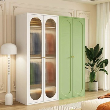 公司貨 免運 法式奶油風鋼制衣櫃家用長虹玻璃門臥室大容量儲物收納可組合衣櫃 快速發貨