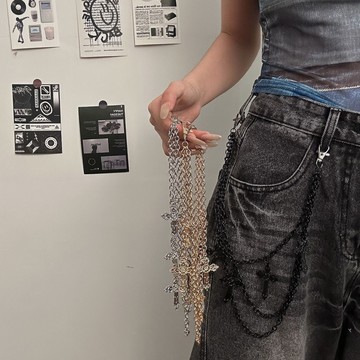 【台灣公司 可打統編】免運 復古朋克風多層疊戴十字架吊墜腰鏈褲子牛仔褲金屬配飾甜酷辣妹潮 可開發票 全館五折 工廠現貨直銷 新品特價 z9211