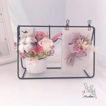 永生花留言夾  附花圈卡片 /辦公桌小物 可夾照片 卡片 待辦清單