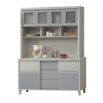 文創集 瑞瑟雙色5.3尺開＆推門高餐櫃組合-160x41x192cm免組