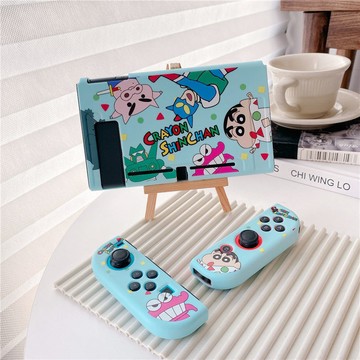 💕台灣出貨卡通蠟筆小新任天堂Switch分體遊戲機外殼保護軟套NS掌遊收納彩殼 手柄套全包軟套 硅膠