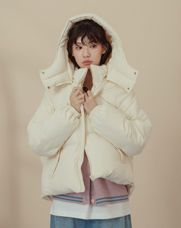 ➤撞色蓬蓬連帽羽絨外套(三色)