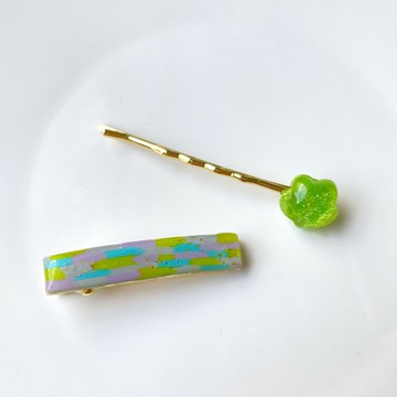 小草地塗鴉髮夾