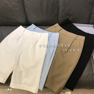 品牌工廠折扣店版型好利落不挑人高腰五分褲前褶西裝褲短褲女春夏