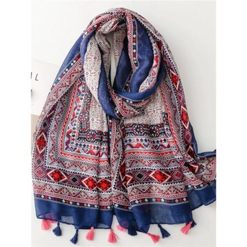 波西米亞異域風情綿軟絲巾幾何印花長圍巾保暖防曬裝飾多功能情侶