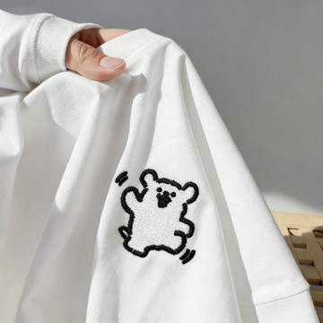 ￭Mr.Right Dream￭ 蹦跳小狗頭像刺繡短袖T卹男女純棉寬鬆白色上衣新潮情侶裝 AJ474