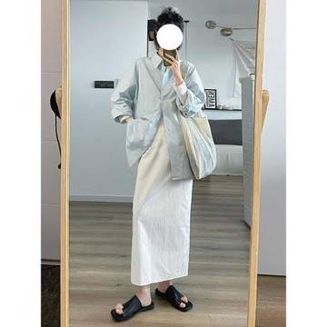 自制日系工裝風直筒半身裙女學生高腰氣質復古中長款白色包臀裙夏