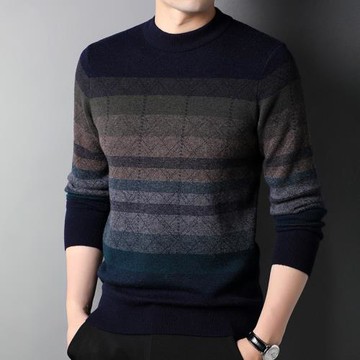 秋冬季新款純羊毛衫男士中領加厚毛衣中年男裝半高領針織打底衫潮