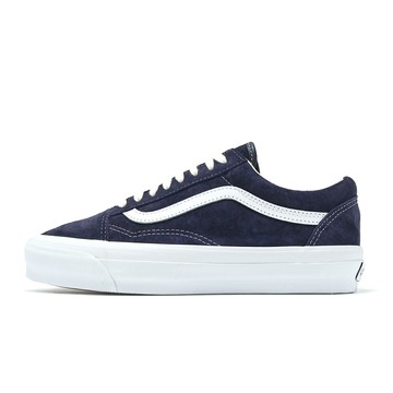 Vans 休閒鞋 Old Skool 36 男鞋 藍 白 Lx Pig Suede 麂皮 鬆餅格紋 板鞋 VN000CNGCIE