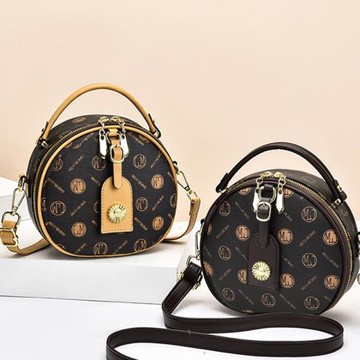 歐美印花時尚手提單肩質感小圓包