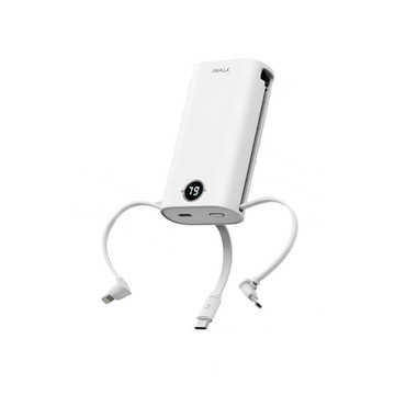 【iWALK】小魷魚自帶線PD快充行動電源9000mAh(附1M TYPE-C to C充電線) DBL10000S【珍珠白】