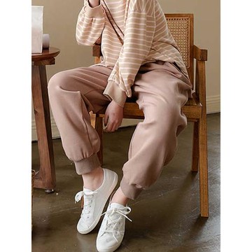 微胖女孩針織束腳休閑慢跑褲 新品純棉柔軟高彈舒適親膚運動褲