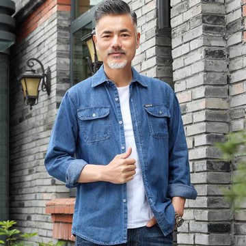 牛仔外套男薄款中年人春秋老爸工裝外套男中老年人爸爸秋裝上衣服