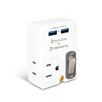 【聖岡科技Dr.AV】TNT-60U 2孔2插+ 雙USB 2.4A智慧分流充電 節能分接插座(3轉2 壁插)