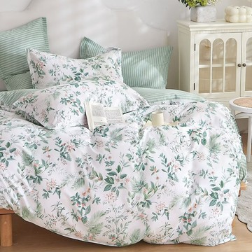 J-bedtime 床寢時光 100%純棉兩用被床包枕套4件組 SW9312L-H  床包 Queen Size + 兩用被 King Size  床包 + 兩用被套 + 枕套 2個  淡香花語