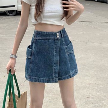 夏季2025年新款大碼女裝高腰顯瘦牛仔半身裙百搭短褲不規則褲裙子