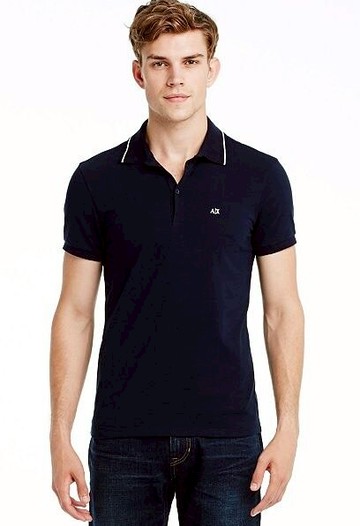 美國百分百【全新真品】Armani Exchange Polo衫 AX 短袖 上衣 深藍 亞曼尼 棉質 Logo 男 S L號 C278