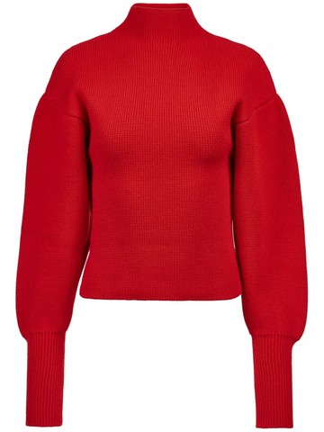 Ferragamo - puff-sleeve ribbed jumper - women - Wool/Cashmere - M - Red