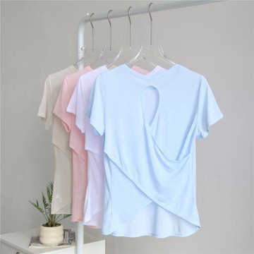 夏季鏤空美背瑜伽服短袖背心女寬松透氣運動上衣外穿跑步健身短袖