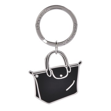 LONGCHAMP Le Pliage金屬LOGO經典包包造型鑰匙圈-黑色