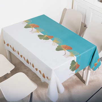 清新現代風銀杏葉桌巾 防水防油防燙耐熱 皮革壓紋防滑  180 x 140cm  白綠撞色  1個