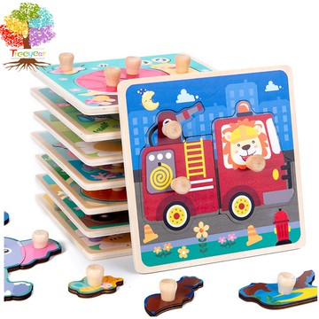 【樹年】蒙氏交通動物立體木釘手抓板拼圖拼板幼兒童形狀配對木製益智玩具早教