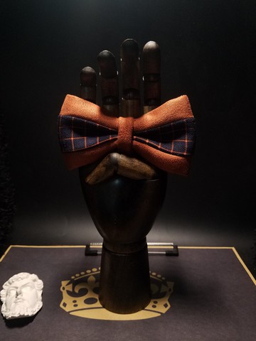 咖啡色磨砂皮拼格子系列領結復古風蝴蝶結